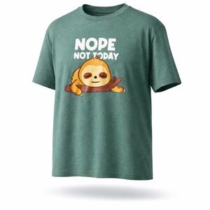 SHEIN Men's XS Green Sloth Graphic T-Shirt "NOPE NOT TODAY" Funny Tee NIB
